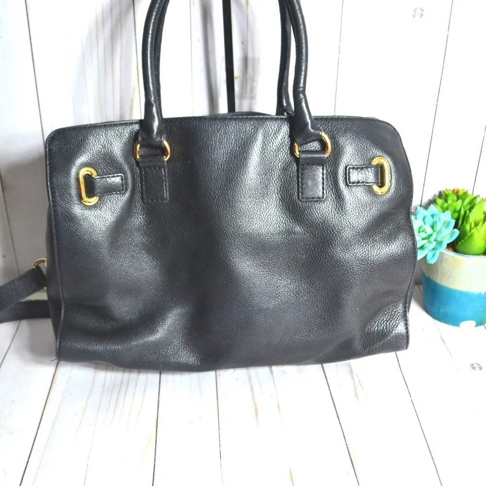 Michael Kors Black Leather Satchel with Gold Hardware handbag shoulder bag - Picture 2 of 7
